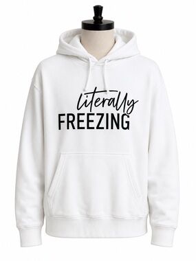 Literally Freezing White Graphic Hoodie Size M Gildan Heavy Blend Cozy Pullover